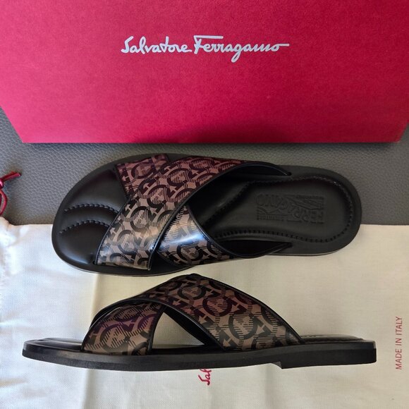 Salvatore Ferragamo All Over Gancio Gancini Slides Sandals - Picture 7 of 9